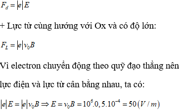 Ta có electron chịu tác dụng đồng thời hai lực:

+ Lực điện ngược hướng với Ox và có độ lớn: