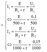 Giải hệ phương trình trên ta tìm được r = 1000  W  và E = 0,3 V.

+ Công suất mà pin nhận được là: P = S.w = 2.5 = 10 mW = 0,01 W

+ Công suất tỏa nhiệt trên R3 là: Pnh = I32 .R3 