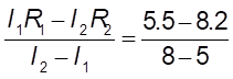    E = I1R1 + I1r = I2R2 + I2r  ð   r =   =  3 (Ω);      E = I1R1 + I1r = 5.5 + 5.3 = 40 (V).