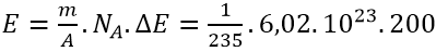 .

= 5,1234.1023 MeV = 8,2.1010 J.