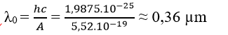 HD: A = 345 eV = 3,45.1,6.10-19 J = 5,52 .10-19 J; hc = 1,9875.10-25

Bước sóng giới hạn      

Để xảy ra hiện tượng quang điện thì λ ≤ λ0 =>