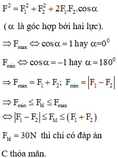 Đáp án C

Hợp lực F của hai lực có độ lớn là 