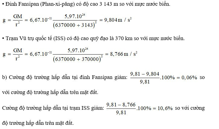 Trả lời:

a) Cường độ trường hấp dẫn tại: