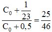 + Khi C = 1/23 pF thì   (1)

+ Khi C = 0,5 pF thì:   (2)

+ Lấy (2) chia (1) ta được:    ®  C0  = 0,5 pF.