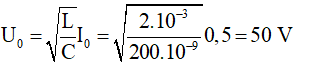 - Hiệu điện thế cực đại giữa hai bản tụ:

→ Hiệu điện thế trên hai bản tụ khi i = 0,4 A là: