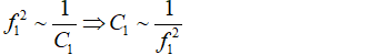 - Tần số của mạch dao động LC được tính theo công thức:

- Khi C = C1  thì:

- Khi C = C1  + C2  thì:

- Từ đó suy ra:

- Thay số vào ta tính được tần số khi C = 4C2  là f = 20MHz