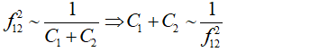 - Tần số của mạch dao động LC được tính theo công thức:

- Khi C = C1  thì:

- Khi C = C1  + C2  thì:

- Từ đó suy ra:

- Thay số vào ta tính được tần số khi C = 4C2  là f = 20MHz