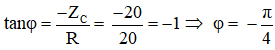 Mạch R nối tiếp tụ điện thì i sớm pha so với u một góc φ. Ta có u = 60√2cos100πt

→ i = I0 cos(100πt + φi )

Với

→ φ = φu  – φi  → φi  = φu  – φ = 0 – (-π/4) = π/4

Vậy i = 3cos(100πt + π/4) (A)