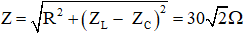 R = 30Ω, C = 1/5000π F 

L = 0,2/π H → ZL  = Lω = 20Ω

Tổng trở: 

Biểu thức của i:

Ta có: u = 120√2cos100πt (V) → i = I0 cos(100πt + φi )

Với 

→ φ = φu  – φi  → φi  = φu  – φ = 0 – (-π/4) = π/4 rad

Vậy i = 4cos(100πt + π/4) (A)