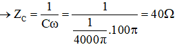 Ta có: R = 40Ω, C = 1/4000π F

L = 0,1/π → ZL  = Lω = 10Ω

Tổng quát:

 Biểu thức của i:

Ta có: u = 120√2cos100πt (V) → i = I0 cos(100πt + φi )

Với 

→ φ = φu  – φi  → φi  = φu  – φ = 0 – (- 0,6435) = 0,6435 rad

Vậy i = 2,4√2cos(100πt + 0,6435) (A)