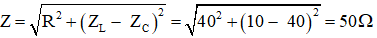 Ta có: R = 40Ω, C = 1/4000π F

L = 0,1/π → ZL  = Lω = 10Ω

Tổng quát:

 Biểu thức của i:

Ta có: u = 120√2cos100πt (V) → i = I0 cos(100πt + φi )

Với 

→ φ = φu  – φi  → φi  = φu  – φ = 0 – (- 0,6435) = 0,6435 rad

Vậy i = 2,4√2cos(100πt + 0,6435) (A)