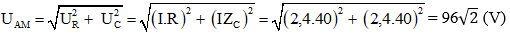 Ta có: R = 40Ω, C = 1/4000π F

L = 0,1/π → ZL  = Lω = 10Ω

Tổng quát:

Điện áp hiệu dụng ở hai đầu AM: