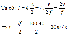 Phương pháp: Điều kiện có sóng dừng trên dây hai đầu cố định l = kλ/2 (k là số bó sóng)

 Cách giải: