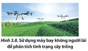 Trả lời:

- Bức xạ ion hóa gây đột biến và tạo ra các giống có đặc tính mới như hình dáng đẹp như cúc Chrysanethemum đột biến (Hình 3.5); năng suất cao chất dinh dưỡng tốt; chịu hạn tốt; đề kháng sâu bệnh và dễ thu hoạch như giống “siêu lúa” NPT 5 (Hình 3.6). Bức xạ ion hóa còn giúp tiêu diệt tế bào thực vật, côn trùng gây hại cho cây trồng, lương thực thực phẩm.

  

- Sự phát triển của công nghệ cảm biến kết nối không dây với điện thoại thông minh đã giúp tạo ra các thiết bị kiểm tra chất lượng nước cho các hồ thủy sản giúp người nuôi liên tục giám sát chất lượng nước trong hồ từ đó giảm rủi ro và tăng năng suất nuôi trồng. Trong lĩnh vực lâm nghiệp hệ thống cảm biến không dây cũng đang được sử dụng trong các hệ thống cảnh báo sớm và giám sát cháy rừng (Hình 3.7), từ đó bảo vệ nguồn oxygen cho Trái Đất.

- Sự phát triển của cơ khí tự động hóa cũng đã góp phần nâng cao năng suất của ngành nông nghiệp bằng việc kết hợp kiến thức về khí động lực học, các cảm biến chuyển động và công nghệ điều khiển không dây, máy bay không người lái đã được phát triển và ứng dụng vào việc chụp ảnh độ phân giải cao ở các khu vực trồng trọt. Sau đó các thuật toán xử lý hình ảnh sẽ phát hiện tình trạng sâu bệnh và mức độ phát triển của cây trồng (Hình 3.8).

- Ngoài ra các hệ thống tưới tự động sử dụng cảm biến độ ẩm hệ thống phun thuốc trừ sâu tự động không gây hại cho sức khỏe của con người; các máy móc cơ khí giúp cho quá trình nuôi trồng thu hoạch được thuận lợi hơn.