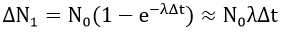 - Lượng tia γ phóng xạ lần đầu:

(áp dụng công thức gầ Khi x << 1 thì 1-e-x  ≈ x, ở đây coi Δt >> T nên 1 - e-λΔt  = λΔt)

- Sau thời gian 2 tháng, một nửa chu kì t = T/2, Lượng phóng xạ trong nguồn phóng xạ sử dụng lần đầu còn:

- Thời gian chiếu xạ lần này Δt’:

- Vì bệnh nhân được chiếu xạ với cùng một lượng tia γ như lần đầu nên ΔN