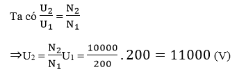 Để là máy tăng áp thì số vòng của cuộn dây thứ cấp phải lớn hơn số vòng dây của cuộn sơ cấp. Do đó số vòng cuộn sơ cấp N1  = 200 vòng, số vòng của cuộn thứ cấp N2  = 10000 vòng.