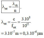     Ta có bước sóng của bức xạ khi truyền trong chân không và trong nước liên hệ với nhau qua biểu thức 

 

     

=>Thuộc vùng tử ngoại