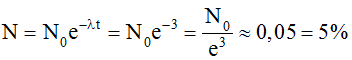 /span>

Sau thời gian bằng 2/λ, số hạt còn lại là: 

→ phần trăm số hạt bị phân rã là 95 %.