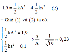  

+ Ta có:

 

 

+ Sau khi qua vị trí cân bằng đoạn s:

 

 

+ Sau khi qua vị trí cân bằng đoạn s:

 

=> .