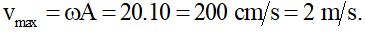 - Từ phương trình hai dao động thành phần, ta có: ω = 20 rad/s.

- Biên động tổng hợp của hai dao động vuông pha:

→ Vận tốc cực đại của chất điểm: