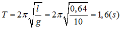 + Chu kỳ con lắc:

 

+  Cơ năng ban đầu W0 = mgl(1-cos a  0 ) =

+  Cơ năng sau t = 20T: W = mgl(1-cos a  ) =

+  Độ giảm cơ năng sau 20 chu kì:

+  Công suất trung bình cần cung cấp để con lắc dao động duy trì với biên độ góc là 60