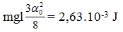 + Chu kỳ con lắc:

 

+  Cơ năng ban đầu W0 = mgl(1-cos a  0 ) =

+  Cơ năng sau t = 20T: W = mgl(1-cos a  ) =

+  Độ giảm cơ năng sau 20 chu kì:

+  Công suất trung bình cần cung cấp để con lắc dao động duy trì với biên độ góc là 60