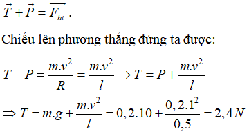 Phương pháp: Áp dụng công thức tính lực hướng tâm, động lực học cho vật nặng

 Cách giải:  Lực căng dây đóng vai trò lực hướng tâm tác dụng lên quả nặng của con lắc đơn, ta có: