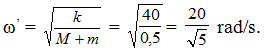 + Tần số góc của con lắc: 

+ Tốc độ của M khi đi qua VTCB: v = ωA = 50cm/s.

+ Tốc độ của (M + m) khi qua VTCB: 

+ Tần số góc của hệ con lắc: 

+ Biên độ dao động của hệ: 