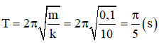 Chu kì dao động của vật: 

Khoảng thời gian trong mỗi chu kì vật nặng ở những vị trí có khoảng cách với vị trí cân bằng không nhỏ hơn 1cm là: