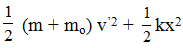 + Động năng bằng thế năng ở vị trí x = ±A √2/2   = ± √2   cm và v = ωA/ √2   = 6π cm.

+ Khi m o rơi và dính vào m, theo định luật bảo toàn động lượng (chú ý là vật m 0 rơi thẳng đứng nên động lượng của nó theo phương ngang = 0):  (m+mo)v’ = mv => v’ = 4π cm/s.

+ Hệ (m + mo) có ω’ = 2π √3   rad/s và qua VTCB vận tốc của hệ là: