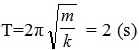 + Chu kì dao động:  với k = 0,01N/cm = 1N/m.

+ Độ giảm biên độ sau mỗi lần qua vị trí cân bằng (sau mỗi nửa chu kì) ΔA=A - A’ được tính theo công thức: 

 

+ Sau 21s = 10,5T biên độ của vật còn: A = Ao – 21.ΔA = 5,8cm.

+ Ở thời điểm t = 21,4s vật ở M chưa qua vị trí cân bằng vì khoảng thời gian 0,4s = T/5 < T/4. Do đó, sau 21,4s dao động, tốc độ lớn nhất của vật được tính theo công thức:  => v = 0,180022 m/s = 180,22 mm/s = 56,99π mm/s =57π mm/s.