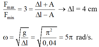 - Lực đạt cực đại khi ở vị trí biên dưới:

Vì Δl > A nên lực đạt cực tiểu khi vật ở vị trí biên âm:

 Suy ra:


Chọn
