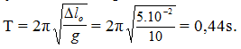 + Từ vị trí cân bằng kéo vật xuống phía dưới để lò xo giãn 10cm rồi thả nhẹ => A = 10cm.

+ Lực phục hồi triệt tiêu tại vị trí cân bằng Δt1 = T/4

+ Lực đàn hồi triệt tiêu khi vật qua vị trí lò xo không giãn:

Vậy chu kì dao động của con lắc là: 