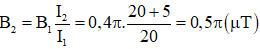 Cảm ứng từ gây ra tại tâm dòng điện tròn:

Thay số vào ta được: 