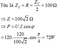 Phương pháp: Sử dụng giản đồ vecto

Cách giải:

 Vì điện áp hai đầu cuộn dây sớm pha π/2 so với điện áp hai đầu mạch nên trong cuộn dây có điện trở r.

Vì điện áp hiệu dụng của cuộn dây bằng điện áp hiệu dụng đặt vào 2 đầu mạch, lại lệch pha nhau π/2, dựa vào hình vẽ ta thấy tam giác ABO là tam giác vuông cân.