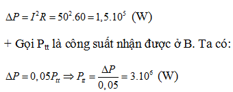 Ta có sơ đồ truyền tải như hình vẽ:

+ Công suất hao phí trên dây:

+ Điện áp ở cuộn sơ cấp máy B:

=>