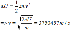 Áp dụng công thức tính lực lorenxo : f = q.v.B

 Hạt electron chuyển động trên một quỹ đạo tròn mà lực lorenxo đóng vai trò lực hướng tâm. Khi đó:

Áp dụng định luật bảo toàn năng lượng, electron được gia tốc nhờ điện trường nên:

Thay số vào tìm được R = 0,1m=10cm