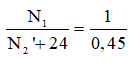 Đáp án  D

Dự định:  (*)

Quấn sai:  (1);  (2)

Chia 2 vế của (1) cho (2), suy ra:  516 vòng

Thay vào (1) suy ra N1 = 1200 vòng

Thay vào (*) suy ra N2 = 600 vòng

Từ 516  + 24 vòng cần quấn thêm 600 – 516 – 24 = 60 vòng nữa để được như dự kiến