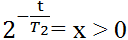 T2 = 2T1

Sau thời gian t số hạt nhân của X và Y còn lại:

N1 = N01.2-t/T1, N2 = N02.2-t/T2  với N01 = N02 = N0/2; N0 là số hạt nhân ban đầu của hỗn hợp

Số hạt nhân còn lại của hỗn hợp:

Gọi T là khoảng thời số hạt nhân của hỗn hợp giảm đi một nửa:  N = N0/2

 khi t = T  thì . Đặt    ta có : x 2 + x – 1 = 0    (*)

Phương trình (*) có nghiệm ; loại nghiệm âm ta lấy 

→ T = 0,69T2