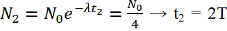                                                                                  

Gọi T là khoảng thời gian mà một nửa số hạt nhân của hỗn hợp hai đồng vị bị phân rã (chu kỳ bán rã của hỗn hợp, ta có thể tính được T = 5,277 ngày).

Sau thời gian t1 số hạt nhân của hỗn hợp còn lại   (*)

Sau thời gian t2 số hạt nhân của hỗn hợp còn lại   (**).                               

 Từ (*) và (**)  suy ra t1/t2 = 3/2 hay t1 = 1,5t2