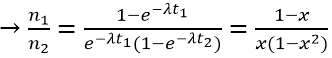 /span>

Ta có

do đó ta có phương trình:   (lấy nghiệm dương)

 →T  = (-ln2/ln0,125)t1 = t1/3.