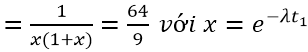 /span>

Ta có

do đó ta có phương trình:   (lấy nghiệm dương)

 →T  = (-ln2/ln0,125)t1 = t1/3.