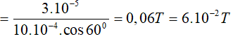 /span>

Sử dụng công thức tính từ thông

Chú ý là góc α là góc hợp bởi pháp tuyến và vecto cảm ứng từ, trong đề bài, góc tạo bởi vecto cảm ứng từ với mặt phẳng khung dây là 300. Nên ta háp tuyến sao cho α = 600