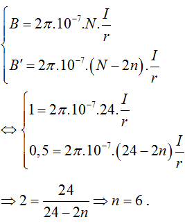 Vì từ trường của n vòng dây quấn ngược sẽ khử bớt từ trường của n vòng dây quấn thuận nên khi có n vòng dây quấn ngược thì coi như khung dây bị mất 2n vòng.

Từ đây, ta có: 