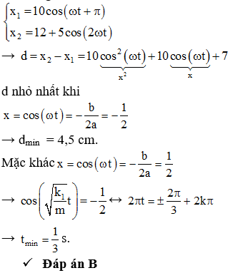 + Chọn gốc tọa độ tại vị trí cân bằng của vật thứ nhất, chiều dương hướng từ trái sang phải, phương trình dao động của các vật là