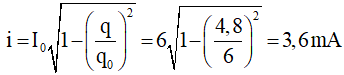 - Cường độ dòng điện cực đại trong mạch:

→ Cường độ dòng điện trong mạch khi q = 4,8 nC.