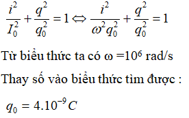 Phương pháp: Sử dụng tính chất vuông pha của i và q

Cách giải:

 Vì i và q vuông pha nên ta có:

Pha ban đầu của q trễ π/2 so với i nên biểu thức của điện tích q là: