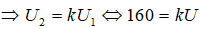 .

+ Lần đo thứ nhất: U2 = 160V => máy tăng thế   (1)

+ Lần đo thứ hai: U2’  = 10V => máy hạ thế    (2)

Lấy (1)/(2) ta được: 16 = k2 => k = 4.