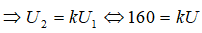 Lần đo thứ nhất: U2 = 160V

=> máy tăng thế   (1)

Lần đo thứ hai: U2’  = 10V

=> máy hạ thế  (2)

Lấy (1)/(2) ta được: 16 = k2 => k = 4.