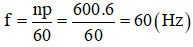 Khi roto quay với tốc độ 600 vòng/phút thì suất điện động do máy tạo ra có tần số :